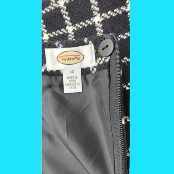 Fall Winter Timeless Black & White Plaid Window Pane Size 12 Talbot's Wool Skirt - Picture 7 of 14